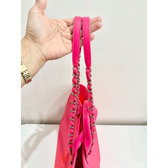 Chanel Deauville Extra Large Neon Pink/Orange  Canvas Tote Shopper Bag - Picture 12 of 16
